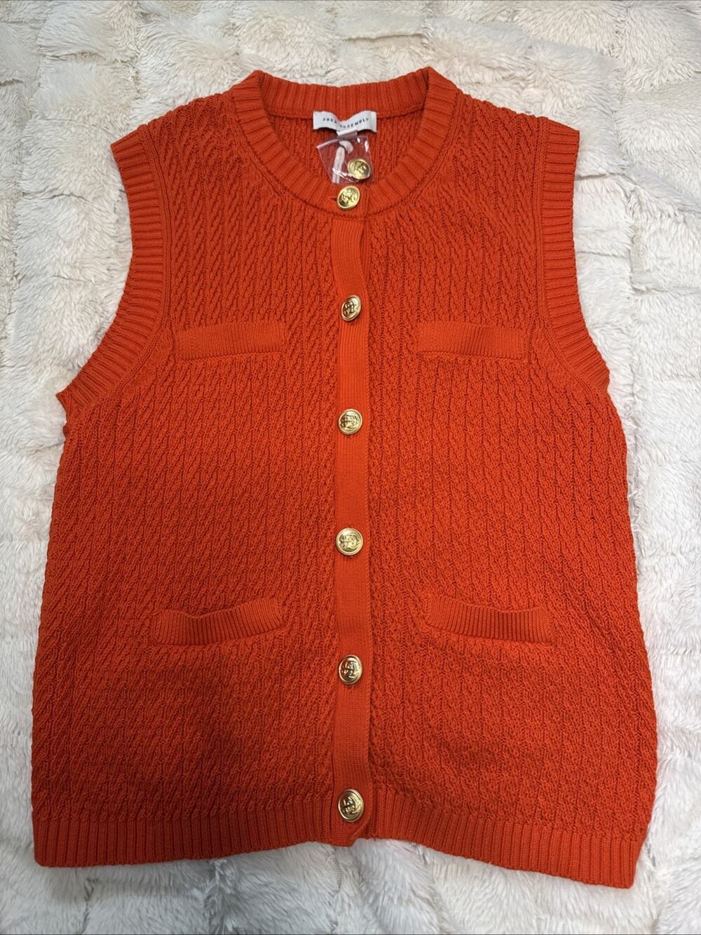 Free Assembly Women's and Women's Plus Button Front Cable Knit Sweater Vest,S